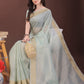 Shree Shyam Fashion Elegant Sky Blue Organza Saree with Zari Border | Lightweight Transparent Saree with Blouse Piece for Festive & Daily Wear