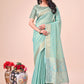 Shree Shyam Fashion Teal Organza Saree - Ethereal Sophistication in Every Fold