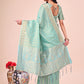 Shree Shyam Fashion Teal Organza Saree - Ethereal Sophistication in Every Fold