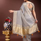 Shree Shyam Fashion Grey Cotton Woven Zari Work Traditional Tassel Saree