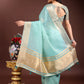 Shree Shyam Fashion Sea Green Cotton Woven Zari Work Traditional Tassel Saree