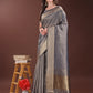 Shree Shyam Fashion Graceful Grey Organza Saree with Rich Golden Zari Border | Elegant Party Wear Saree with Blouse Piece