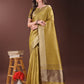 Shree Shyam Fashion Graceful Mustard Organza Saree with Rich Golden Zari Border | Elegant Party Wear Saree with Blouse Piece