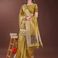 Shree Shyam Fashion Graceful Mustard Organza Saree with Rich Golden Zari Border | Elegant Party Wear Saree with Blouse Piece