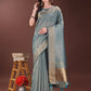 Shree Shyam Fashion Graceful Sea Green Organza Saree with Rich Golden Zari Border | Elegant Party Wear Saree with Blouse Piece