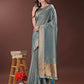 Shree Shyam Fashion Graceful Sea Green Organza Saree with Rich Golden Zari Border | Elegant Party Wear Saree with Blouse Piece