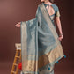Shree Shyam Fashion Graceful Sea Green Organza Saree with Rich Golden Zari Border | Elegant Party Wear Saree with Blouse Piece