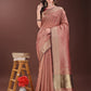 Shree Shyam Fashion Graceful Peach Organza Saree with Rich Golden Zari Border | Elegant Party Wear Saree with Blouse Piece