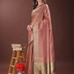 Shree Shyam Fashion Graceful Peach Organza Saree with Rich Golden Zari Border | Elegant Party Wear Saree with Blouse Piece