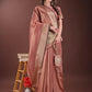 Shree Shyam Fashion Graceful Peach Organza Saree with Rich Golden Zari Border | Elegant Party Wear Saree with Blouse Piece
