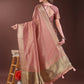 Shree Shyam Fashion Graceful Peach Organza Saree with Rich Golden Zari Border | Elegant Party Wear Saree with Blouse Piece