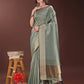Shree Shyam Fashion Graceful Green Organza Saree with Rich Golden Zari Border | Elegant Party Wear Saree with Blouse Piece