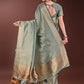 Shree Shyam Fashion Graceful Green Organza Saree with Rich Golden Zari Border | Elegant Party Wear Saree with Blouse Piece
