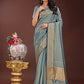 Shree Shyam Fashion Teal Blue Organza Saree with Golden Zari Border | Elegant Soft Lightweight Party Wear Saree with Blouse