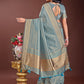 Shree Shyam Fashion Teal Blue Organza Saree with Golden Zari Border | Elegant Soft Lightweight Party Wear Saree with Blouse