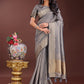 Shree Shyam Fashion Grey Organza Saree with Golden Zari Border | Elegant Soft Lightweight Party Wear Saree with Blouse