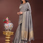 Shree Shyam Fashion Grey Organza Saree with Golden Zari Border | Elegant Soft Lightweight Party Wear Saree with Blouse