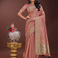 Shree Shyam Fashion Peach Organza Saree with Golden Zari Border | Elegant Soft Lightweight Party Wear Saree with Blouse