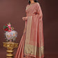Shree Shyam Fashion Peach Organza Saree with Golden Zari Border | Elegant Soft Lightweight Party Wear Saree with Blouse