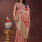 Shree Shyam Fashion Peach Organza Saree with Golden Zari Border | Elegant Soft Lightweight Party Wear Saree with Blouse