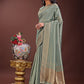 Shree Shyam Fashion Light Green Organza Saree with Golden Zari Border | Elegant Soft Lightweight Party Wear Saree with Blouse