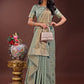 Shree Shyam Fashion Light Green Organza Saree with Golden Zari Border | Elegant Soft Lightweight Party Wear Saree with Blouse