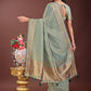 Shree Shyam Fashion Light Green Organza Saree with Golden Zari Border | Elegant Soft Lightweight Party Wear Saree with Blouse