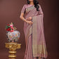 Shree Shyam Fashion Magenta Organza Saree with Golden Zari Border | Elegant Soft Lightweight Party Wear Saree with Blouse