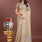 Shree Shyam Fashion Elegant Beige Linen Saree with Golden Zari Border & Rich Pallu | Soft Drape | Festive & Office Wear