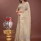 Shree Shyam Fashion Elegant Beige Linen Saree with Golden Zari Border & Rich Pallu | Soft Drape | Festive & Office Wear