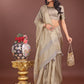 Shree Shyam Fashion Elegant Beige Linen Saree with Golden Zari Border & Rich Pallu | Soft Drape | Festive & Office Wear