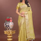 Shree Shyam Fashion Elegant Mehndi Green Linen Saree with Golden Zari Border & Rich Pallu | Soft Drape | Festive & Office Wear