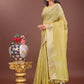 Shree Shyam Fashion Elegant Mehndi Green Linen Saree with Golden Zari Border & Rich Pallu | Soft Drape | Festive & Office Wear