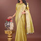 Shree Shyam Fashion Elegant Mehndi Green Linen Saree with Golden Zari Border & Rich Pallu | Soft Drape | Festive & Office Wear