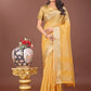 Shree Shyam Fashion Elegant Yellow Linen Saree with Golden Zari Border & Rich Pallu | Soft Drape | Festive & Office Wear