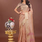 Shree Shyam Fashion Elegant Peach Linen Saree with Golden Zari Border & Rich Pallu | Soft Drape | Festive & Office Wear