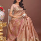Shree Shyam Fashion Elegant Peach Linen Saree with Golden Zari Border & Rich Pallu | Soft Drape | Festive & Office Wear