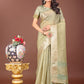 Shree Shyam Fashion Elegant Light Green Linen Saree with Golden Zari Border & Rich Pallu | Soft Drape | Festive & Office Wear
