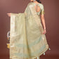 Shree Shyam Fashion Elegant Light Green Linen Saree with Golden Zari Border & Rich Pallu | Soft Drape | Festive & Office Wear