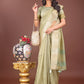 Shree Shyam Fashion Elegant Light Green Linen Saree with Golden Zari Border & Rich Pallu | Soft Drape | Festive & Office Wear