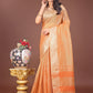 Shree Shyam Fashion Elegant Orange Linen Saree with Golden Zari Border & Rich Pallu | Soft Drape | Festive & Office Wear