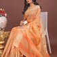 Shree Shyam Fashion Elegant Orange Linen Saree with Golden Zari Border & Rich Pallu | Soft Drape | Festive & Office Wear