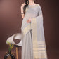 Shree Shyam Fashion Elegant Grey Organza Saree with Golden Zari Border & Designer Tassels | Lightweight Partywear Saree