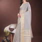 Shree Shyam Fashion Elegant Grey Organza Saree with Golden Zari Border & Designer Tassels | Lightweight Partywear Saree