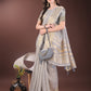 Shree Shyam Fashion Elegant Grey Organza Saree with Golden Zari Border & Designer Tassels | Lightweight Partywear Saree