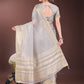 Shree Shyam Fashion Elegant Grey Organza Saree with Golden Zari Border & Designer Tassels | Lightweight Partywear Saree