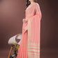 Shree Shyam Fashion Elegant Peach Organza Saree with Golden Zari Border & Designer Tassels | Lightweight Partywear Saree
