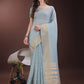 Shree Shyam Fashion Elegant Sky Blue Organza Saree with Golden Zari Border & Designer Tassels | Lightweight Partywear Saree