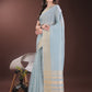 Shree Shyam Fashion Elegant Sky Blue Organza Saree with Golden Zari Border & Designer Tassels | Lightweight Partywear Saree