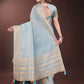 Shree Shyam Fashion Elegant Sky Blue Organza Saree with Golden Zari Border & Designer Tassels | Lightweight Partywear Saree